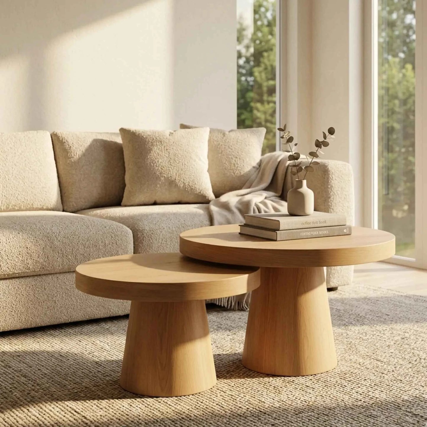 Living Room End Tables Set of 2 – Two Piece Coffee Table Set, Round Wood Coffee Table Set of 2, End Tables Set of 2 - Terrva