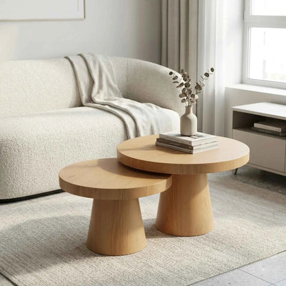 Living Room End Tables Set of 2 – Two Piece Coffee Table Set, Round Wood Coffee Table Set of 2, End Tables Set of 2 - Terrva