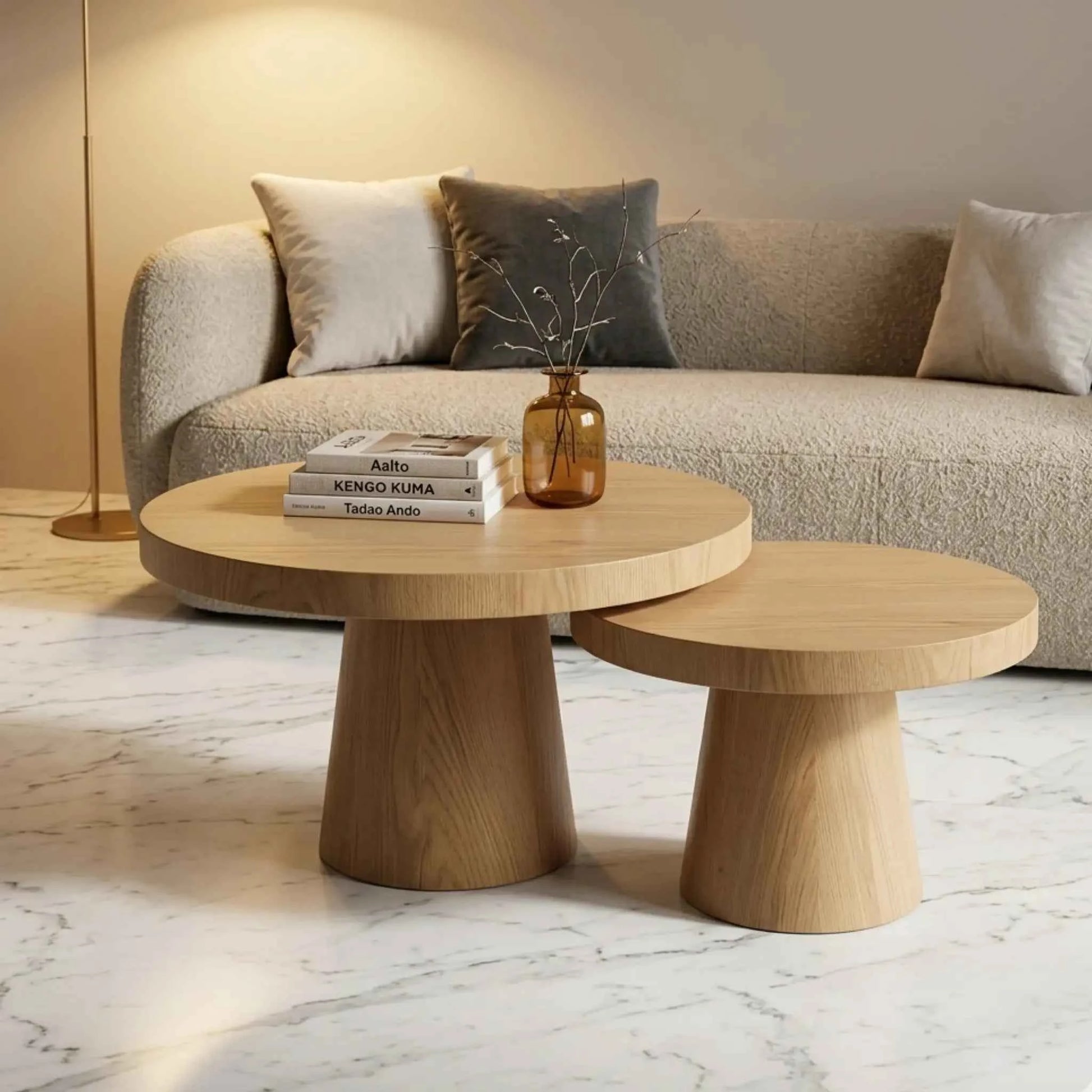 Living Room End Tables Set of 2 – Two Piece Coffee Table Set, Round Wood Coffee Table Set of 2, End Tables Set of 2 - Terrva