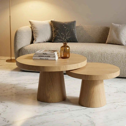 Living Room End Tables Set of 2 – Two Piece Coffee Table Set, Round Wood Coffee Table Set of 2, End Tables Set of 2 - Terrva