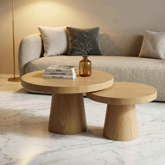 Living Room End Tables Set of 2 – Two Piece Coffee Table Set, Round Wood Coffee Table Set of 2, End Tables Set of 2 - Terrva